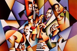 cubist painting of jazz group